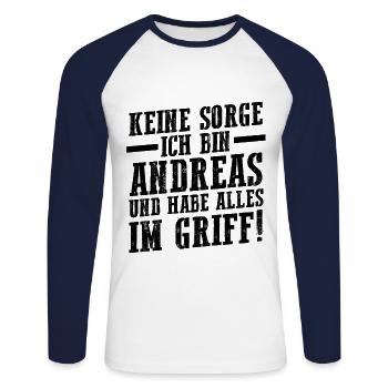 Vorname Andreas - Unisex Baseballshirt langarm - Weiß/Navy - Vorne - Nik (191cm)