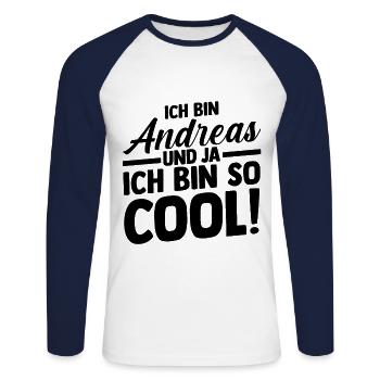 Vorname Andreas - Unisex Baseballshirt langarm - Weiß/Navy - Vorne - Nik (191cm)