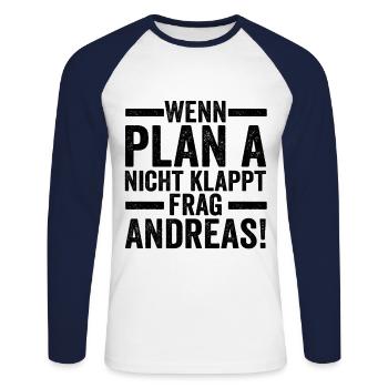 Vorname Andreas - Unisex Baseballshirt langarm - Weiß/Navy - Vorne - Nik (191cm)