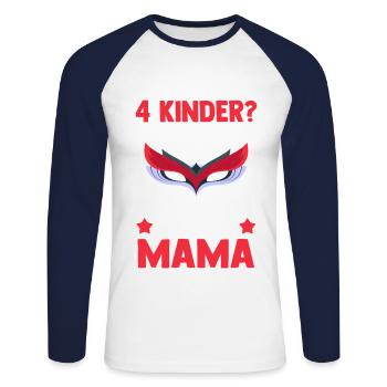 Maman de 4 enfants super-héroïne - T-shirt baseball manches longues Homme - blanc/marine - Devant - Nik (191cm)