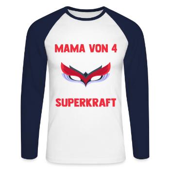 Maman de 4 enfants - T-shirt baseball manches longues Homme - blanc/marine - Devant - Nik (191cm)