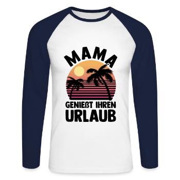 Vacancier Mère Maman - T-shirt baseball manches longues Homme - blanc/marine - Devant - Nik (191cm)