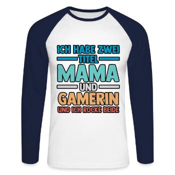 Mom Gamer Gamer Gaming Mom - Unisex Long Sleeve Baseball T-Shirt - white/navy - Front - Nik (191cm)