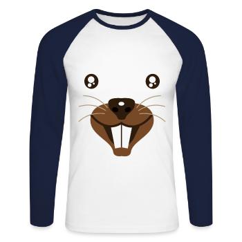 Conception mignonne de visage de castor - T-shirt baseball manches longues Homme - blanc/marine - Devant - Nik (191cm)