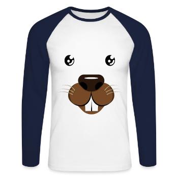 Conception mignonne de visage de castor - T-shirt baseball manches longues Homme - blanc/marine - Devant - Nik (191cm)