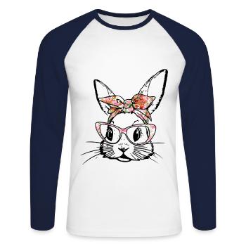 Easter bunny with floral pattern headband Easter - Unisex Long Sleeve Baseball T-Shirt - white/navy - Front - Nik (191cm)