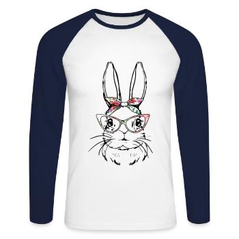 Stylish bunny with glasses for Easter - Unisex Long Sleeve Baseball T-Shirt - white/navy - Front - Nik (191cm)