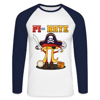 Découvrez Pi-Rate Adventure pour le Pi Day - T-shirt baseball manches longues Homme - blanc/marine - Devant - Nik (191cm)