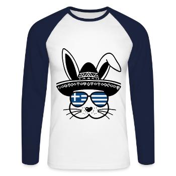 Lapin de Pâques grec avec lunettes de soleil et - T-shirt baseball manches longues Homme - blanc/marine - Devant - Nik (191cm)