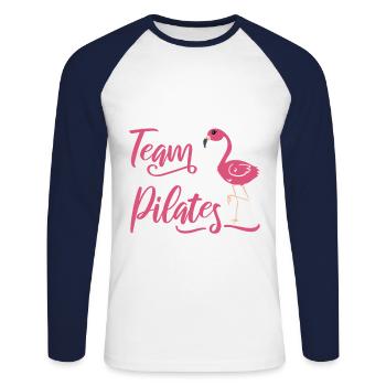 Team Pilates Shirt Flamingo Gift Yoga Sport - Unisex Long Sleeve Baseball T-Shirt - white/navy - Front - Nik (191cm)