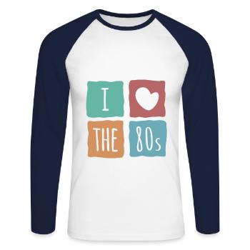 I Love The 80's Eighties Heart Retro Vintage - Unisex Long Sleeve Baseball T-Shirt - white/navy - Front - Nik (191cm)