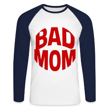 Mauvaise maman - T-shirt baseball manches longues Homme - blanc/marine - Devant - Nik (191cm)