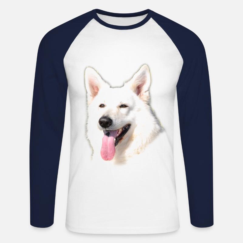Weißer Schäferhund - Unisex Baseballshirt langarm - Weiß/Navy