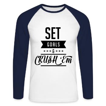 Gym Crush'Em Ziele Training Cooles Geschenk - Unisex Baseballshirt langarm - Weiß/Navy - Vorne - Nik (191cm)