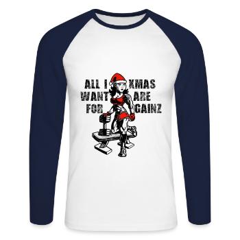 Weihnachten Fitness Xmas Trainings Motiv - Unisex Baseballshirt langarm - Weiß/Navy - Vorne - Nik (191cm)