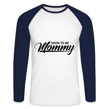 Schwangerschaft bald Mutter Schwarz Cooles - Unisex Baseballshirt langarm - Weiß/Navy - Vorne - Nik (191cm)