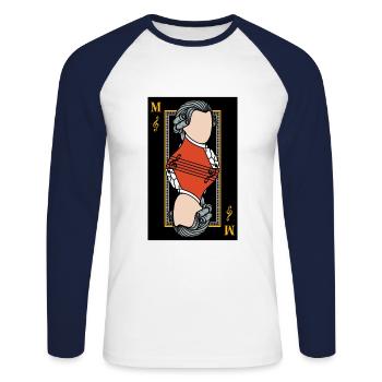 Mozart Playing Card Music Note Black Cool Gift - Unisex Long Sleeve Baseball T-Shirt - white/navy - Front - Nik (191cm)