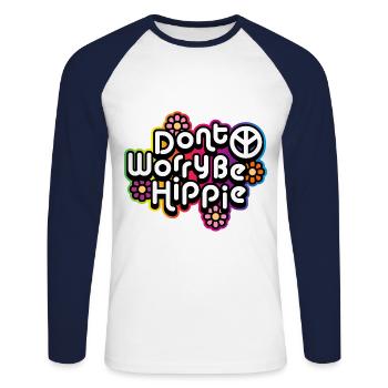 Be Hippie Pas de souci Fleur Anarchie Blanc Cool - T-shirt baseball manches longues Homme - blanc/marine - Devant - Nik (191cm)