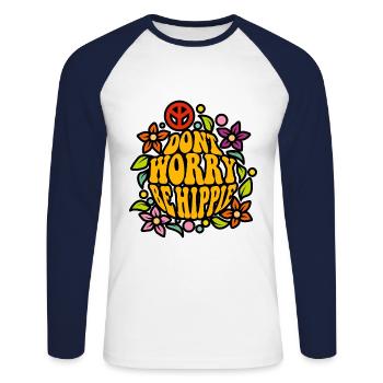 Be Hippie Ne vous inquiétez pas Fleurs Orange Cool Cadeau - T-shirt baseball manches longues Homme - blanc/marine - Devant - Nik (191cm)