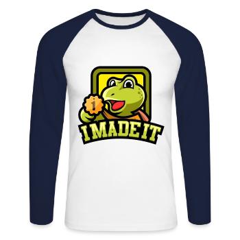 Optimism Goal achieves fulfillment Turtle - Unisex Long Sleeve Baseball T-Shirt - white/navy - Front - Nik (191cm)
