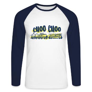 Trains trains locomotive cadeau - T-shirt baseball manches longues Homme - blanc/marine - Devant - Nik (191cm)