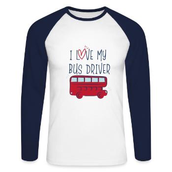 Love my bus driver double decker gift - Unisex Long Sleeve Baseball T-Shirt - white/navy - Front - Nik (191cm)