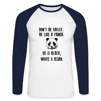 Racism Panda Black White Asian - Unisex Long Sleeve Baseball T-Shirt - white/navy - Front - Nik (191cm)