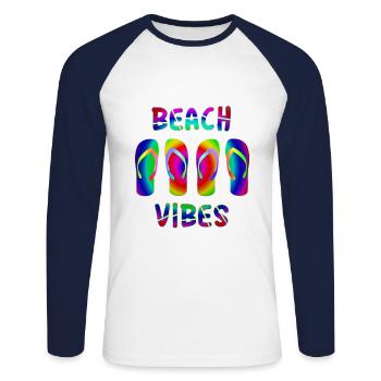 Beach Vibes Plage Chaussures Dété Sandales Voyage - T-shirt baseball manches longues Homme - blanc/marine - Devant - Nik (191cm)