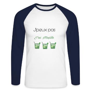 Je peux pas j'ai Mojito - T-shirt baseball manches longues Homme - blanc/marine - Devant - Nik (191cm)