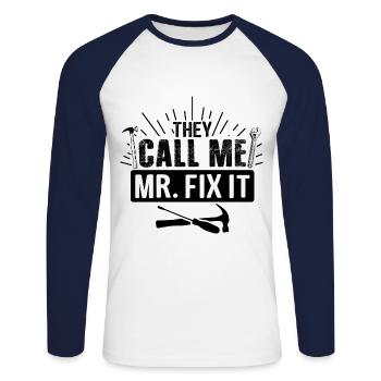 Husband man Mr fix it, he can fix everything - Unisex Long Sleeve Baseball T-Shirt - white/navy - Front - Nik (191cm)