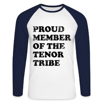 Proud Member of the Tenor Tribe - black - Unisex Long Sleeve Baseball T-Shirt - white/navy - Front - Nik (191cm)