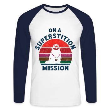 On a superstition mission retro sunset marmot - Unisex Long Sleeve Baseball T-Shirt - white/navy - Front - Nik (191cm)