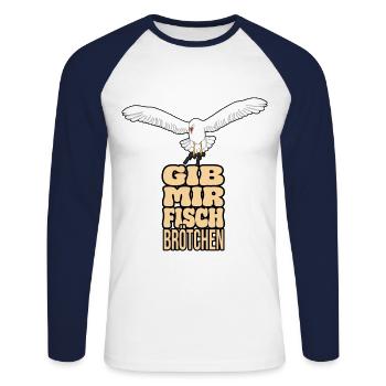 Seagull - Donnez-moi des rouleaux de poisson - T-shirt baseball manches longues Homme - blanc/marine - Devant - Nik (191cm)
