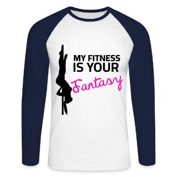 Dictons de pole dance - My Fitness your Fantasy - T-shirt baseball manches longues Homme - blanc/marine - Devant - Nik (191cm)