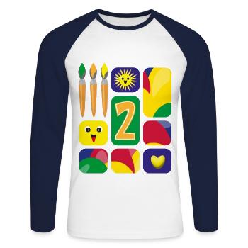 2 / Lustige zwei mit Pinsel zum Geburtstag. - Unisex Baseballshirt langarm - Weiß/Navy - Vorne - Nik (191cm)