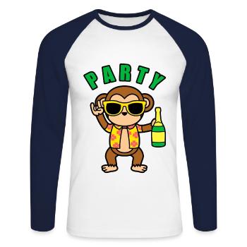 PARTY Monkey - Unisex Long Sleeve Baseball T-Shirt - white/navy - Front - Nik (191cm)