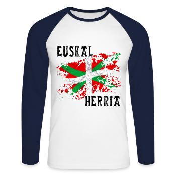 Pays Basque - Euskal Herria 21 - T-shirt baseball manches longues Homme - blanc/marine - Devant - Nik (191cm)