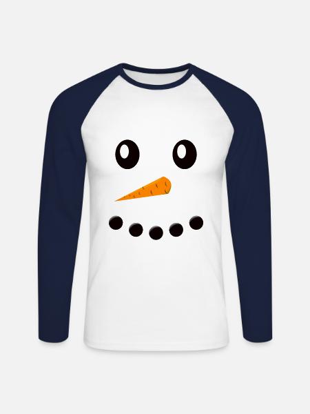 Snowman face - Unisex Long Sleeve Baseball T-Shirt - white/navy