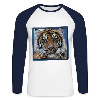 Tiger - Unisex Long Sleeve Baseball T-Shirt - white/navy - Front - Nik (191cm)