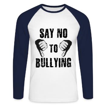 Sag nein zu Mobbing - Unisex Baseballshirt langarm - Weiß/Navy - Vorne - Nik (191cm)