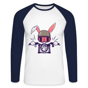 Lapin Motocycliste Motard - T-shirt baseball manches longues Homme - blanc/marine - Devant - Nik (191cm)