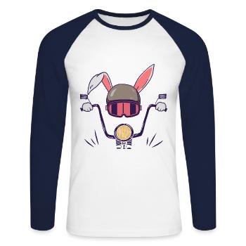 Lapin Motocycliste Motard - T-shirt baseball manches longues Homme - blanc/marine - Devant - Nik (191cm)