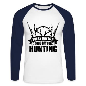 Every day is wonderful for hunting - Unisex Long Sleeve Baseball T-Shirt - white/navy - Front - Nik (191cm)