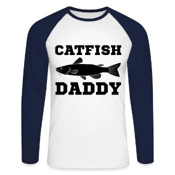 Poisson-chat Papa Papa Pêche au chat Pêcheur Fête des pères - T-shirt baseball manches longues Homme - blanc/marine - Devant - Nik (191cm)