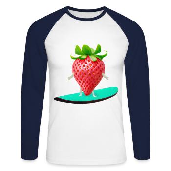 Erdbeere auf Surfboard - Unisex Baseballshirt langarm - Weiß/Navy - Vorne - Nik (191cm)