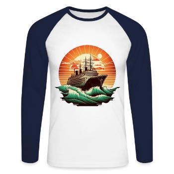 Cruise Ship Retro Vintage color 2 - Unisex Long Sleeve Baseball T-Shirt - white/navy - Front - Nik (191cm)