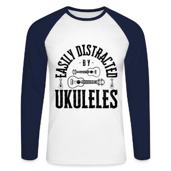 Facilement distrait par les ukulélés - T-shirt baseball manches longues Homme - blanc/marine - Devant - Nik (191cm)