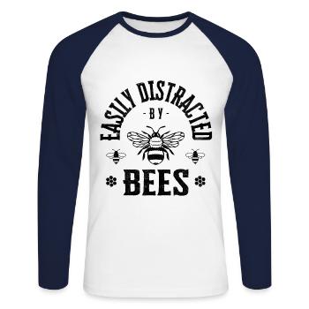 Facilement distrait par les abeilles - T-shirt baseball manches longues Homme - blanc/marine - Devant - Nik (191cm)