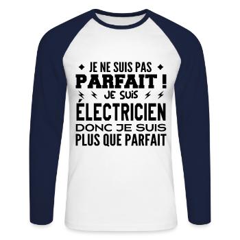 Un Électricien plus que parfaite, métier de rêve - T-shirt baseball manches longues Homme - blanc/marine - Devant - Nik (191cm)