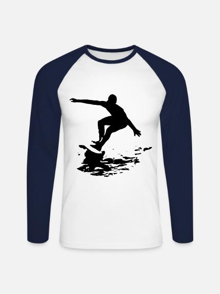 surfing_design - Unisex Long Sleeve Baseball T-Shirt - white/navy